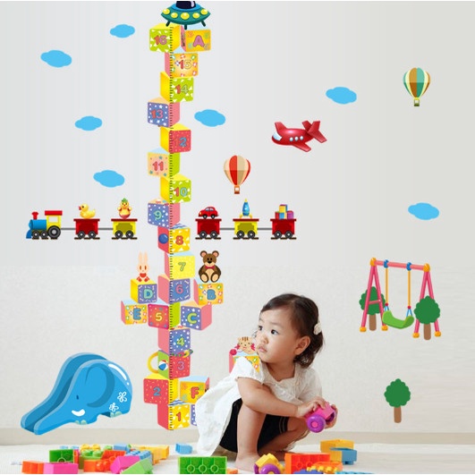 Decal trang trí tường - thước đo ô vuông chữ cái và số