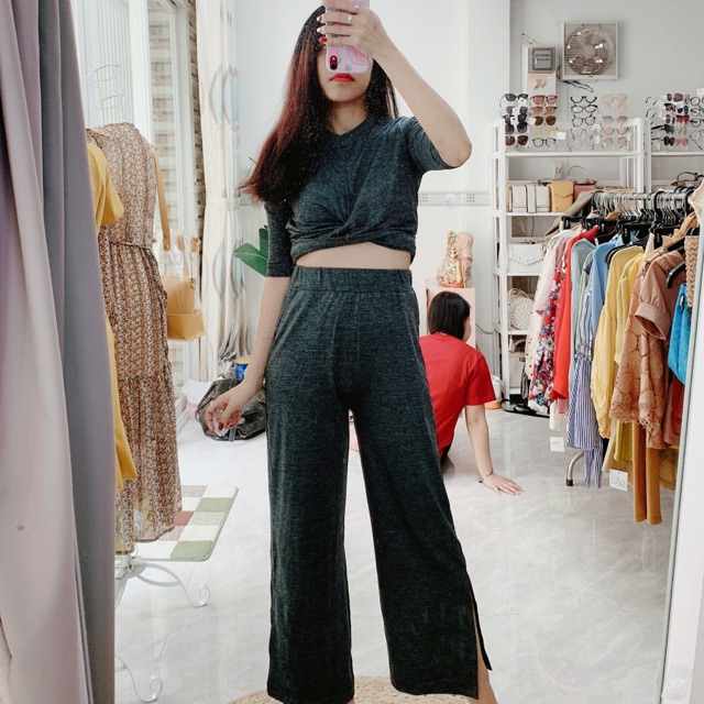 Set áo xoắn + quần ống suông