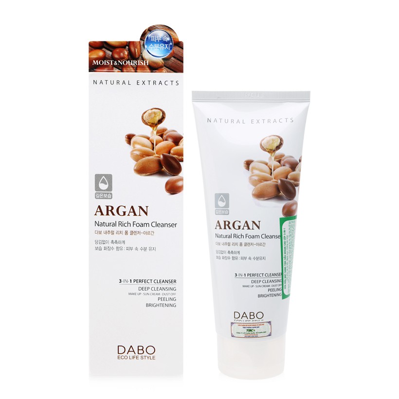 Hàng Chính Hãng - Sữa Rửa Mặt Trắng Da Xoá Xạm Dabo Argan Foam Cleanser Hàn Quốc 180ml (MẪU MỚI )