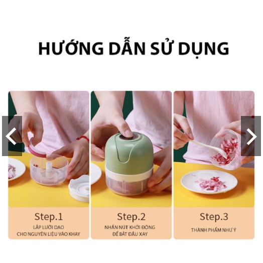 [Màu Trắng - Xanh] Máy Xay Thịt Cầm Tay Mini Sạc Điện 250ml – Máy Xay Tỏi Ớt, Củ Quả Đa Năng, Có Cổng Sạc Usb