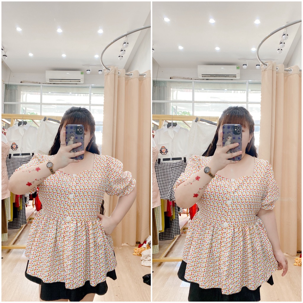 Áo kiểu Bigsize babydoll cột nơ lưng 55-90kg. Hình thật Bụ Bẫm shop