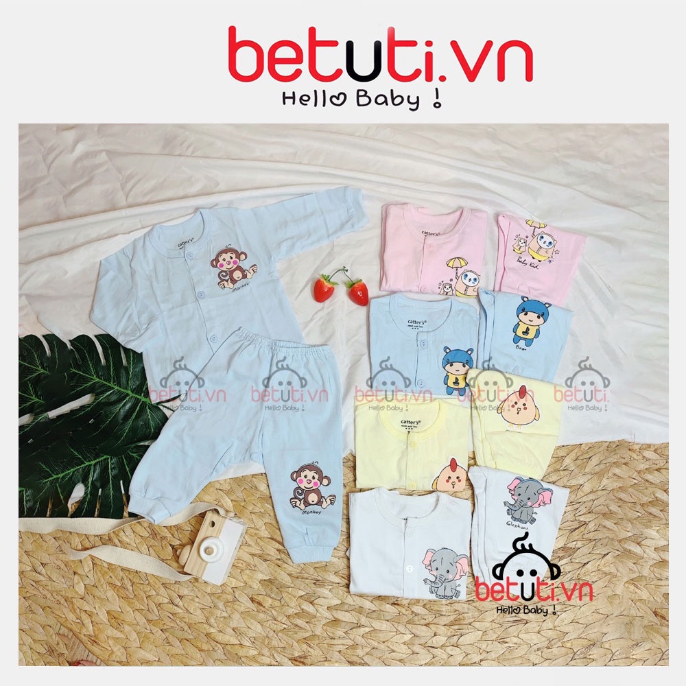 Quần áo sơ sinh Catter Việt Nam dài tay, Đồ bộ sơ sinh cotton mềm đẹp 0-3m , 3-6m  betuti