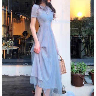 ORDER Đầm midi phối lưới ẢNH THẬT CUỐI