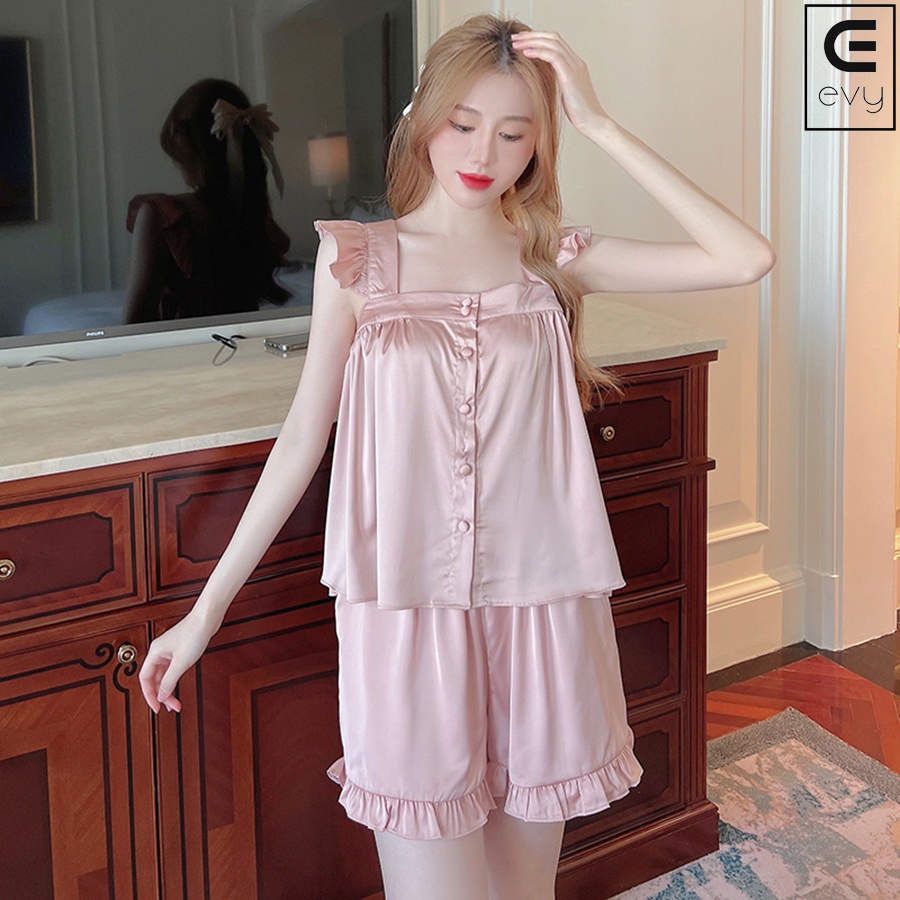 Bộ đồ lụa nữ tính, bộ hai dây cánh tiên dễ thương  - Evy Design