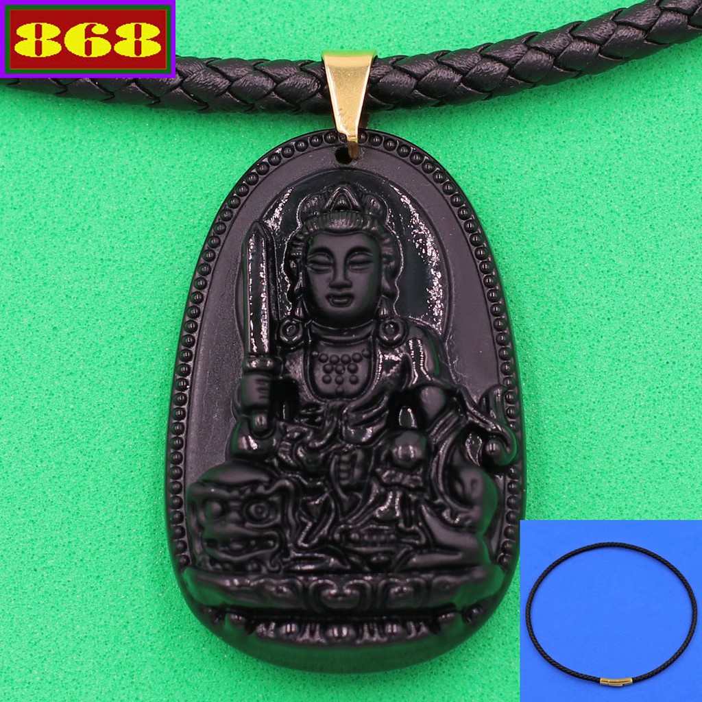 Vòng cổ dây da Văn thù đen 3.6 cm DDOEVTAEB3 - Hộ mệnh tuổi Mão