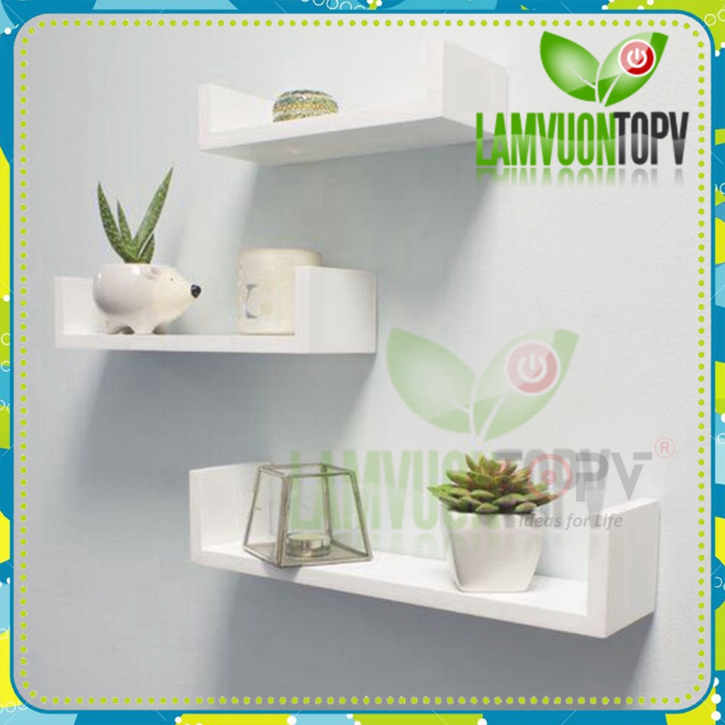 Giá sách treo tường kiêm kệ decor chữ U TopV kệ sách gỗ tủ để đựng đỡ kê vở cho bé nhỏ mini giá rẻ trắng Làm vườn TopV