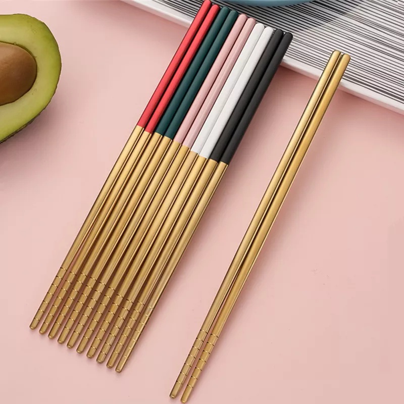 Đôi đũa thép không gỉ 304 chống trượt nhiều màu sắc cao cấp