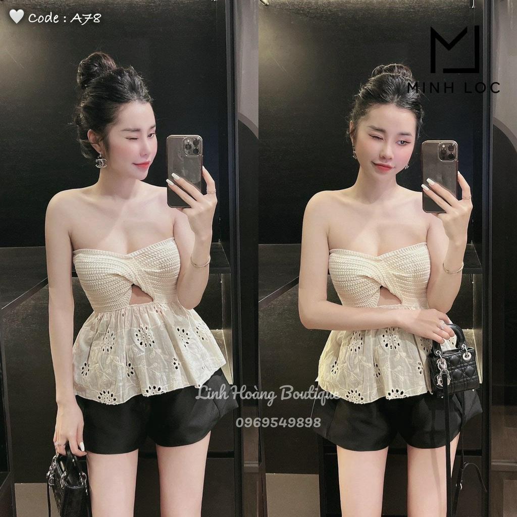 Áo ống len ngực xoắn phối ren thô dưới xinh xắn