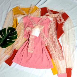 Áo kiểu tay phối lưới