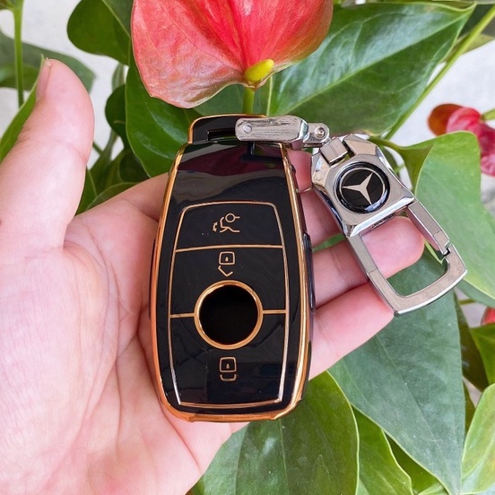 Bao chìa khóa Đen Vàng- Ốp bảo vệ chìa khóa TPU cho xe ô tô  Mercedes Ben New E Class E200 E260 GLC300L E300L