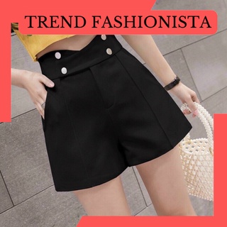 Quần short nữ lưng cao kiểu có nút ống rộng Basic chất tuyết mưa