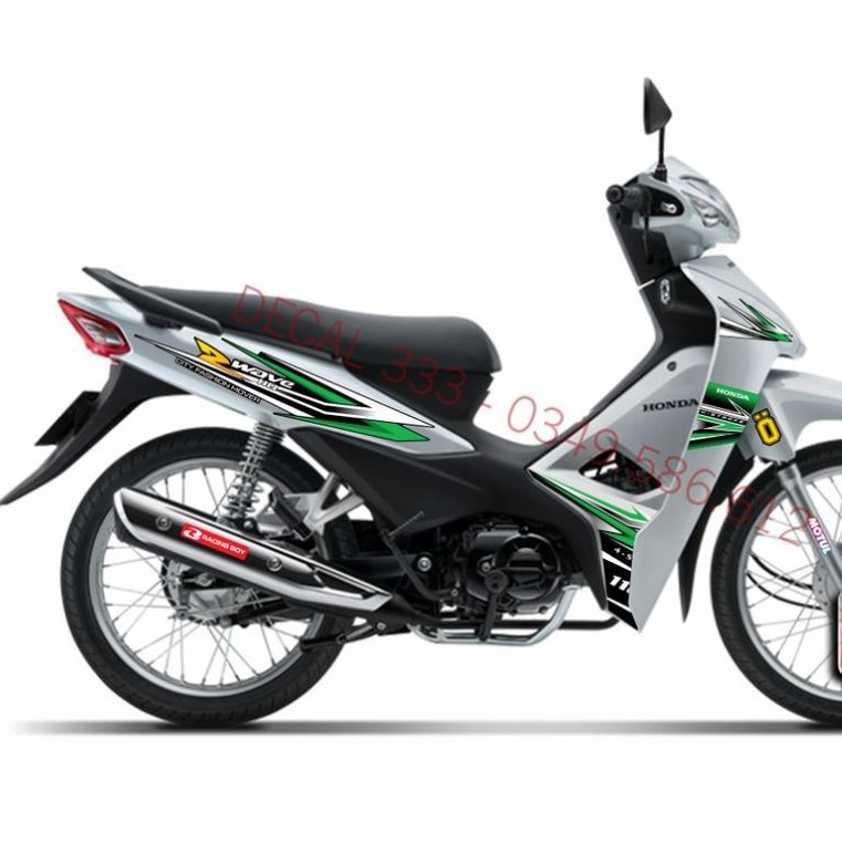 Tem Rời WAVE ALPHA 110 Mẫu Chữ S XANH LÁ TRẮNG 831236 (Tem 3 Lớp Chống Phai Màu)