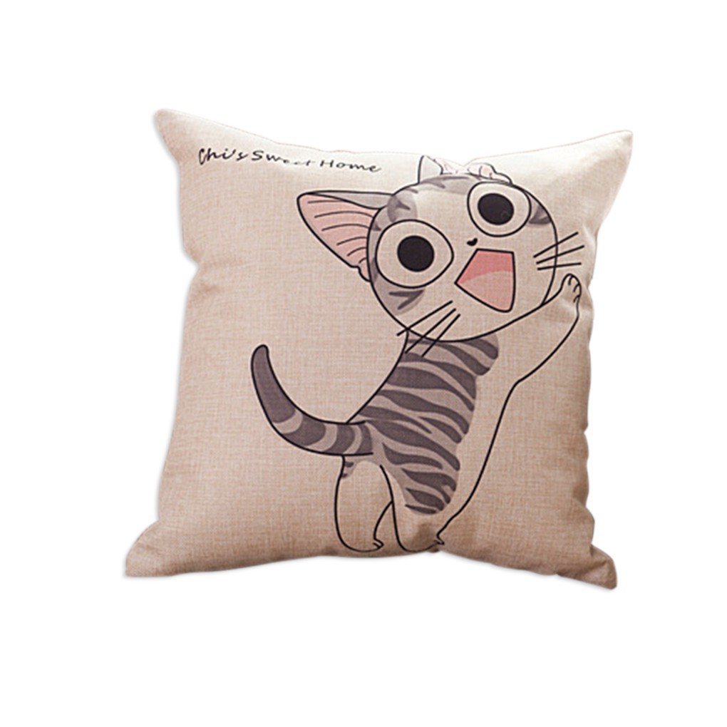 Cartoon Cat Linen Square Cushion Cover Pillowcase Good ranchotion