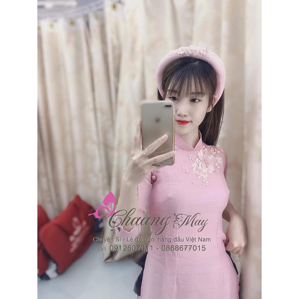 Áo Dài 4 Tà Cách Tân Lửng May Sẵn Lụa Xước Hồng Cao Cấp Mặc Lễ Tết Đẹp CT018A