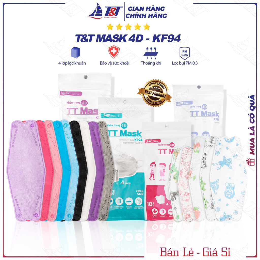 [ 10 chiếc ] Khẩu trang y tế 4D-KF94 4 lớp người lớn trẻ em Xuất Hàn - Chính hãng TT MASK | BigBuy360 - bigbuy360.vn