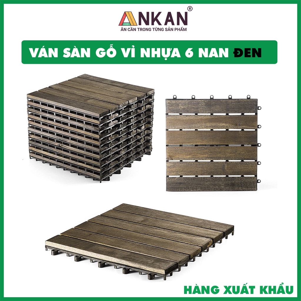 Ván Lót Sàn Gỗ Để Lót Ban Công Sân Vườn Văn Phòng Nơi Vui Chơi Cho Bé – 6 Nan Màu Đen