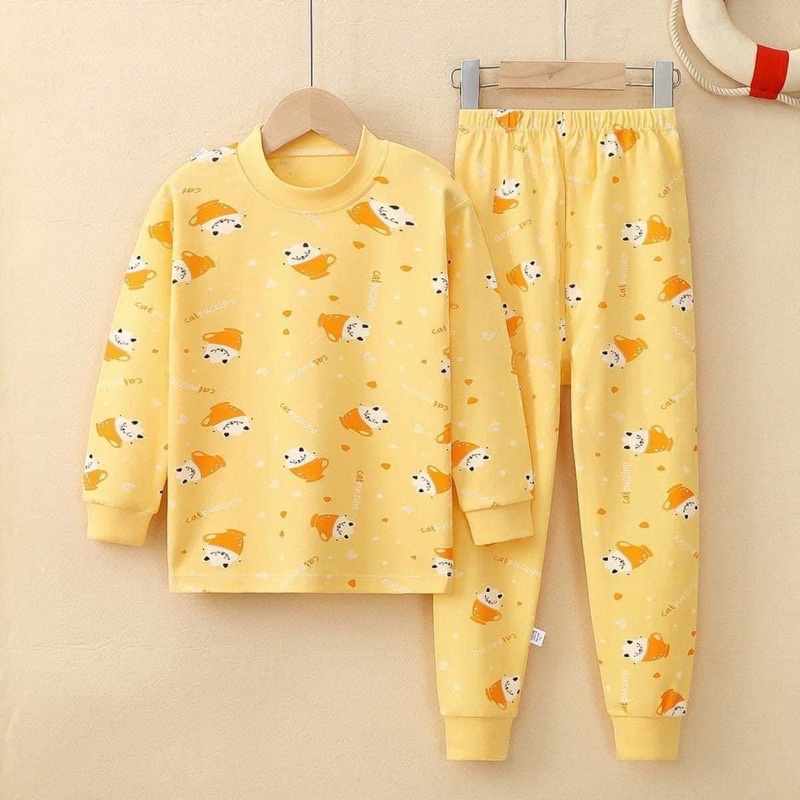 SP000275 Bộ dài tay cạp cao cho bé, set cotton họa tiết hoạt hình xinh yêu, bộ cạp cao túi zip 6 màu, khuy mở SP000277