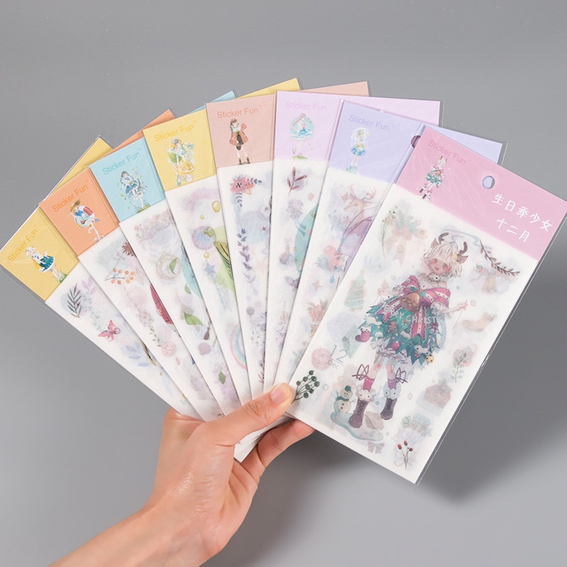 Sticker Anime Hình Dán Cute Trong Suốt Dễ Thương Dán Sổ Tay Cô Bé Timo ST12