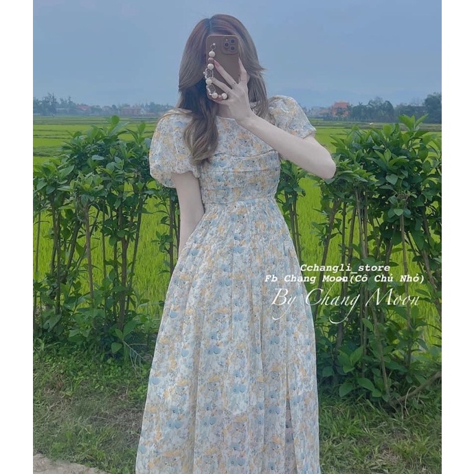 VÁY HOA XẾP LY NGỰC 2M HỒNG XANH CHO NỮ-8