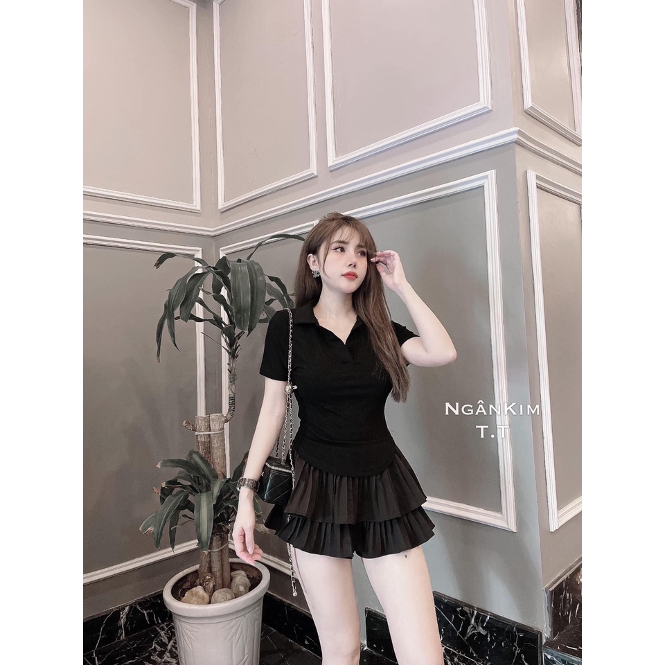 Áo thun tăm cộc tay cổ v bẻ nhiều màu