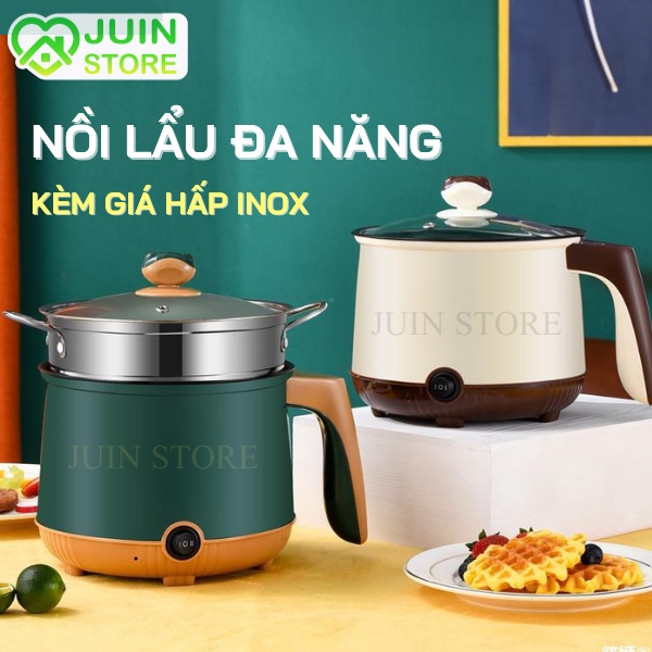 Nồi Lẩu Điện Mini Đa Năng 2 Tầng Chống Dính 18cm Kèm Giá Hấp INOX, Bảo Hành 12 Tháng