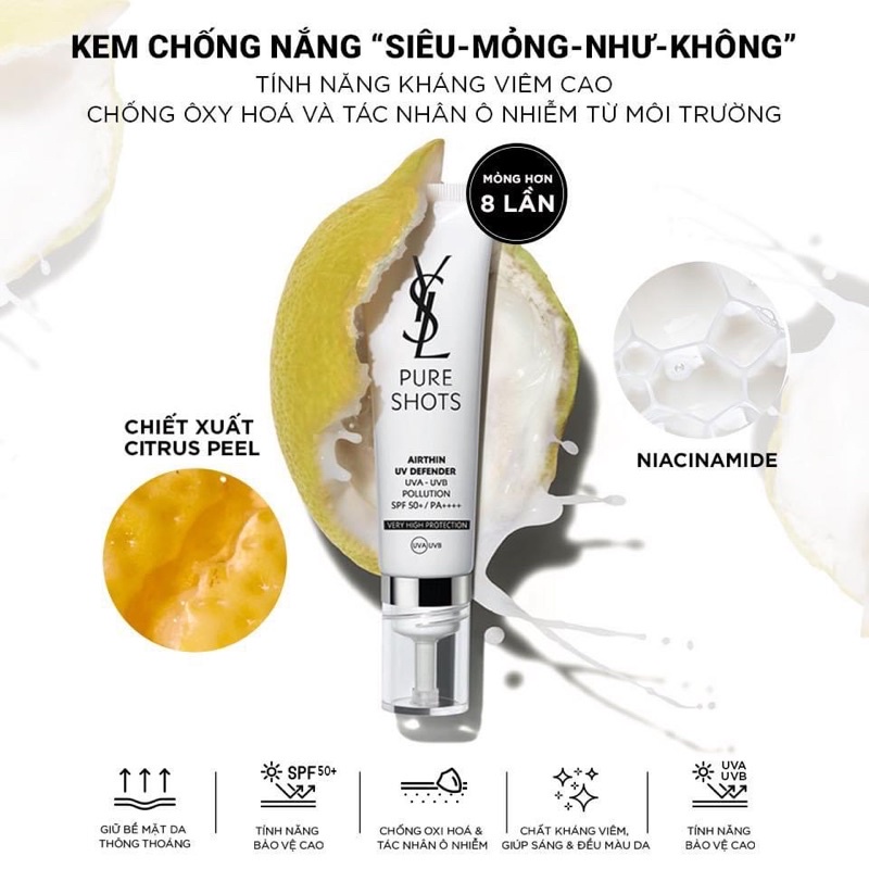 Kem chống nắng YSL Pure Shots Airthin UV Defender SPF 50 3ml Kem
