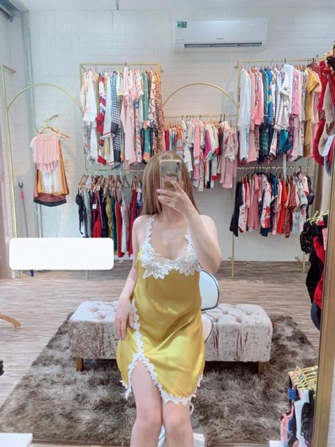 Đầm ngủ lụa phối ren hoa - Váy ngủ lụa cao cấp | BigBuy360 - bigbuy360.vn
