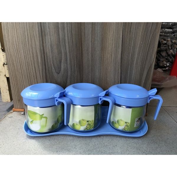 Lọ Đựng Gia Vị Thủy Tinh Kèm Thìa Cao Cấp Có Khay Để Hũ Đựng Gia Vị