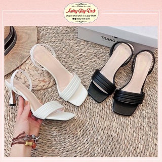 Guốc nữ 7 phân gót nhọn quai hậu Thiên Hương giày VNXK BP59M4 Dép cao gót 2 màu trắng đen kem đi học đi làm