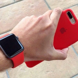 Set Red Ốp iPhone và Dây Apple Watch Silicone