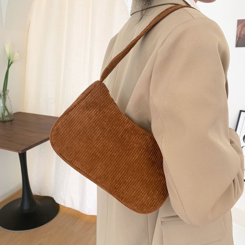 Túi Đeo Vai / Xách Tay Bằng Vải Nhung Kẻ Sọc Có Khóa Kéo Thời Trang Giáng Sinh