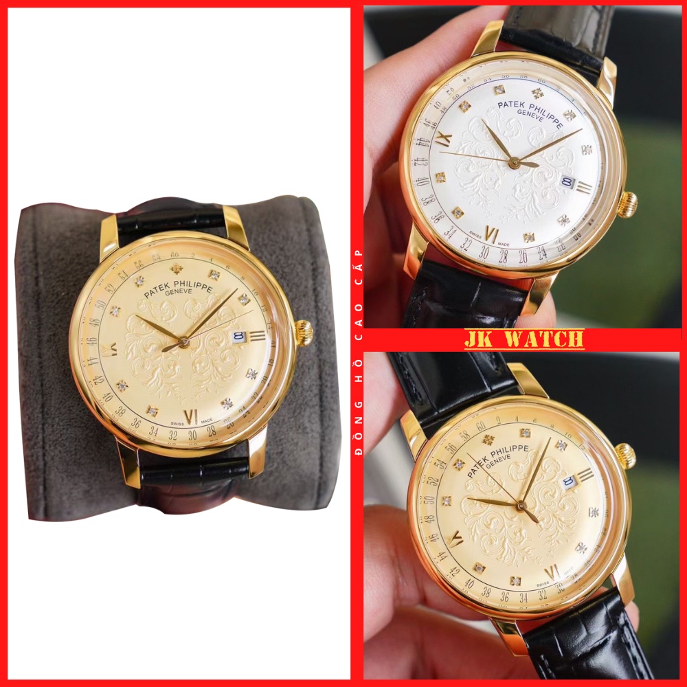 Đồng Hồ Nam Patek Philipe Dây Da Mặt Kính Tròn Viền Thép Không Rỉ -A42- JK Watch