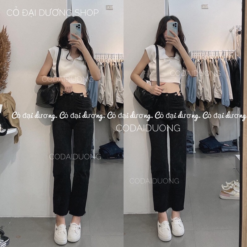 Quần jeans nữ ống đứng  xích bên eo trẻ trung nữ tính -mã 5008