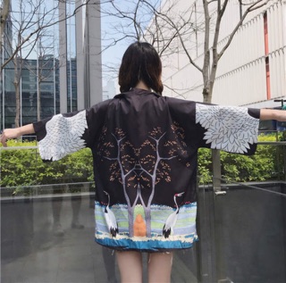 Haori Nữ Nhật Bản Chất Sơ Mi Lụa ( kèm dây cột eo rời )