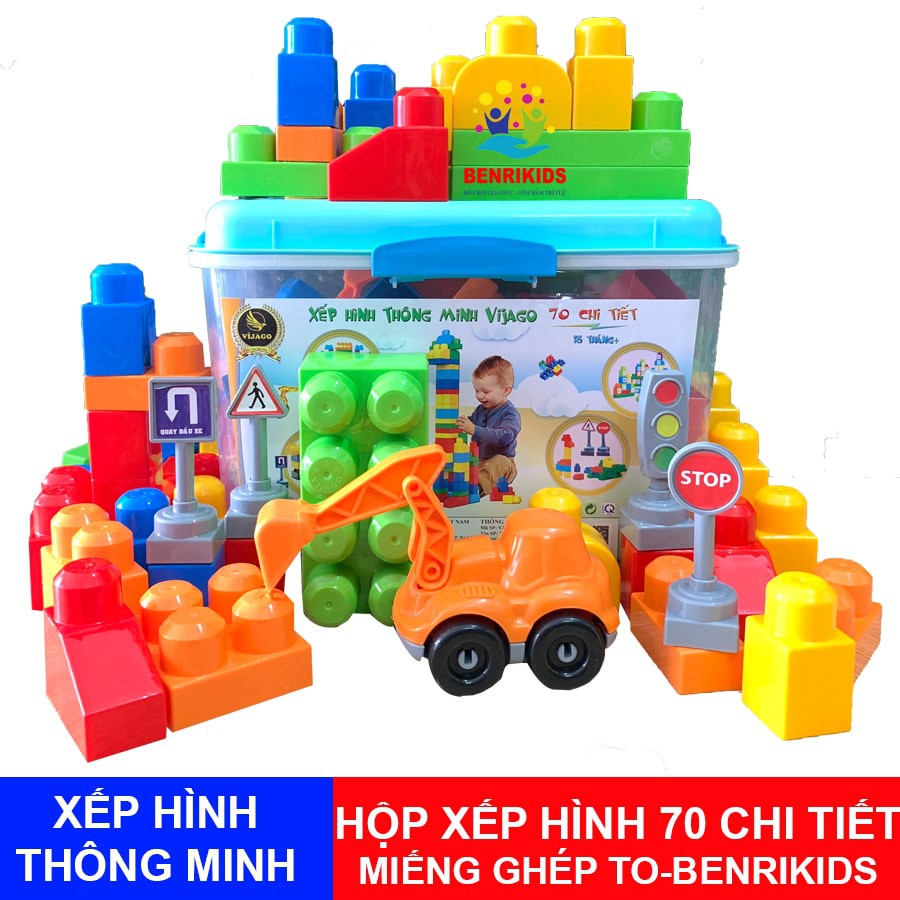 Bộ Xếp Hình Thông Minh 70 Chi Tiết VIJAGO Có Hộp Đựng Cho Bé