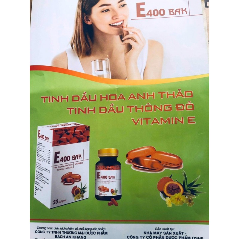 Vitamin E400 bak (tinh dầu hoa anh thảo, tinh dầu thông đỏ, vitamin e - tăng cường chống oxy hoá...