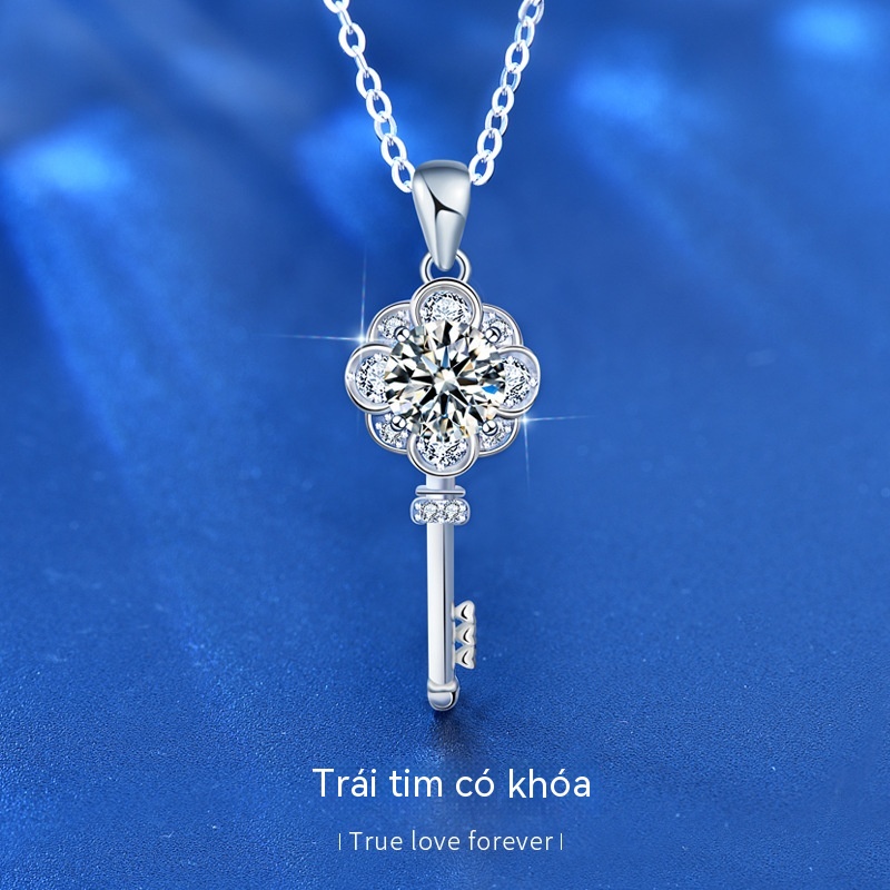 Kim Cương Nhân Tạo Moissanite（6.5mm） Dây chuyền 925 dây chuyền bạc nguyên chất dây chuyền cô gái xương đòn dây chuyền cặp vợ chồng trang sức trung quốc valentine quà tặng thời trang mới cao cấp quà tặng sinh nhật bạn gái valenti