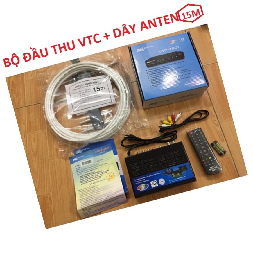 Đầu thu kỹ thuật số,đầu thu mặt đất VTC T201 tặng anten và dây anten