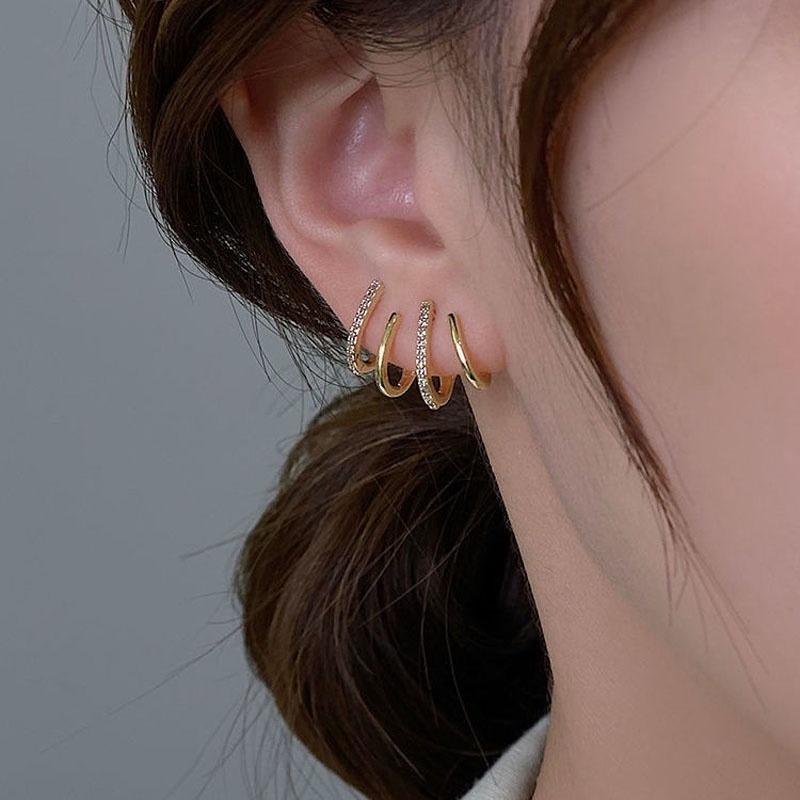 Khuyên Tai Hình Chữ U Bốn Vòng Phong Cách Hàn Quốc Độc Đáo Cá Tính Dành Cho Nữ
