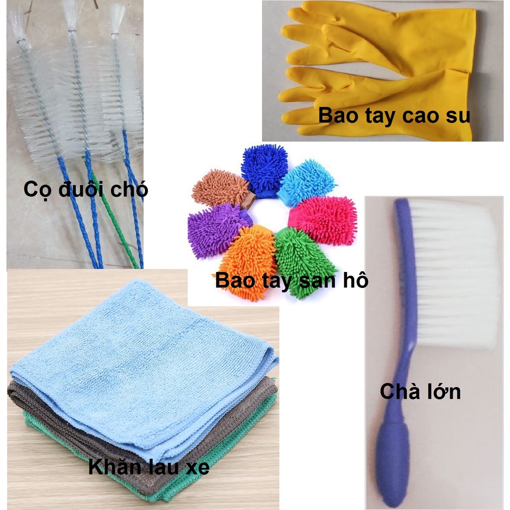 [SALE]Bộ dụng cụ 5 món rửa xe (Bao tay san hô rửa xe-Cọ đuôi chó-khăn lau xe-bàn chải chà rửa xe-bao tay cao su) giá mềm