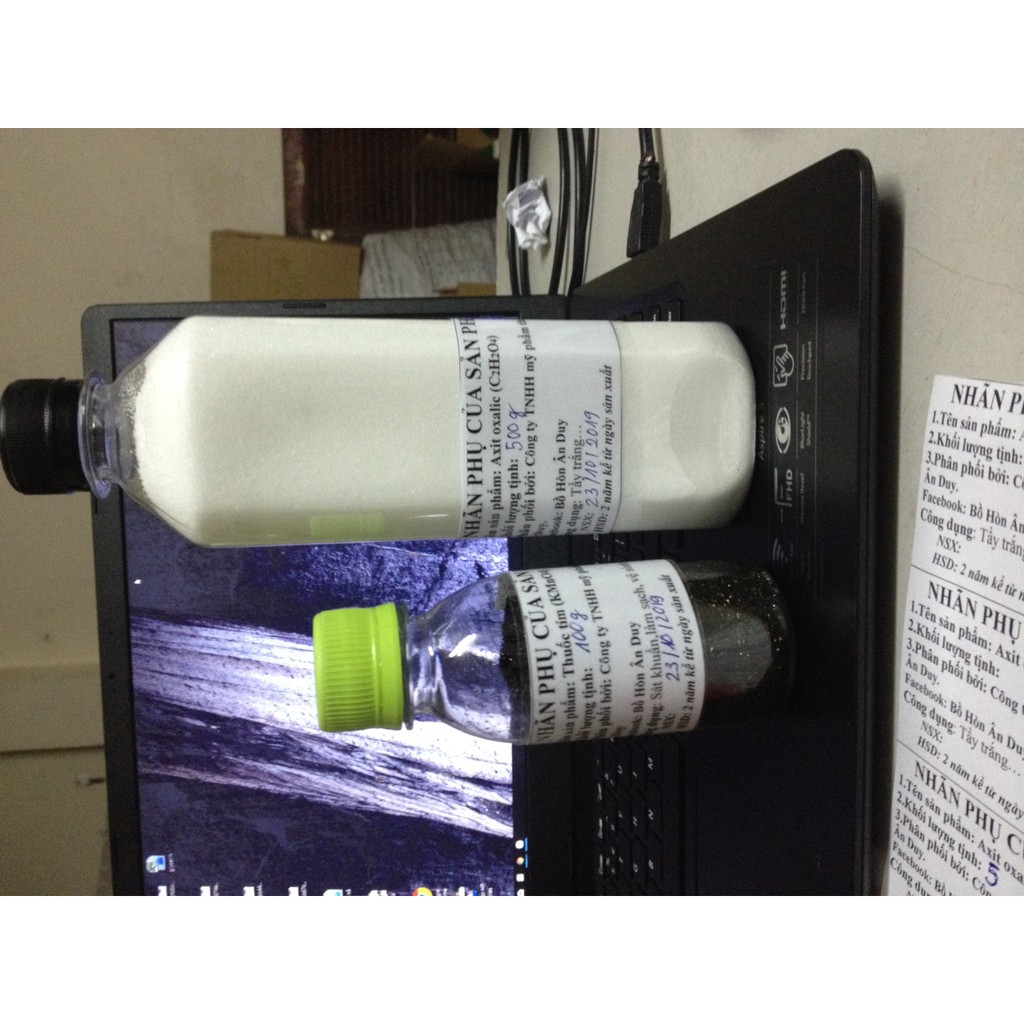 Combo thuốc tẩy tím, axit oxalic tẩy quần áo (thuốc tím 100g+axit osalic 500g)