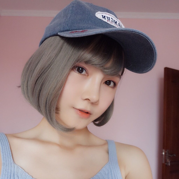 Bộ tóc giả ngắn thẳng màu xám phong cách Nhật Bản và Hàn Quốc cho nữ