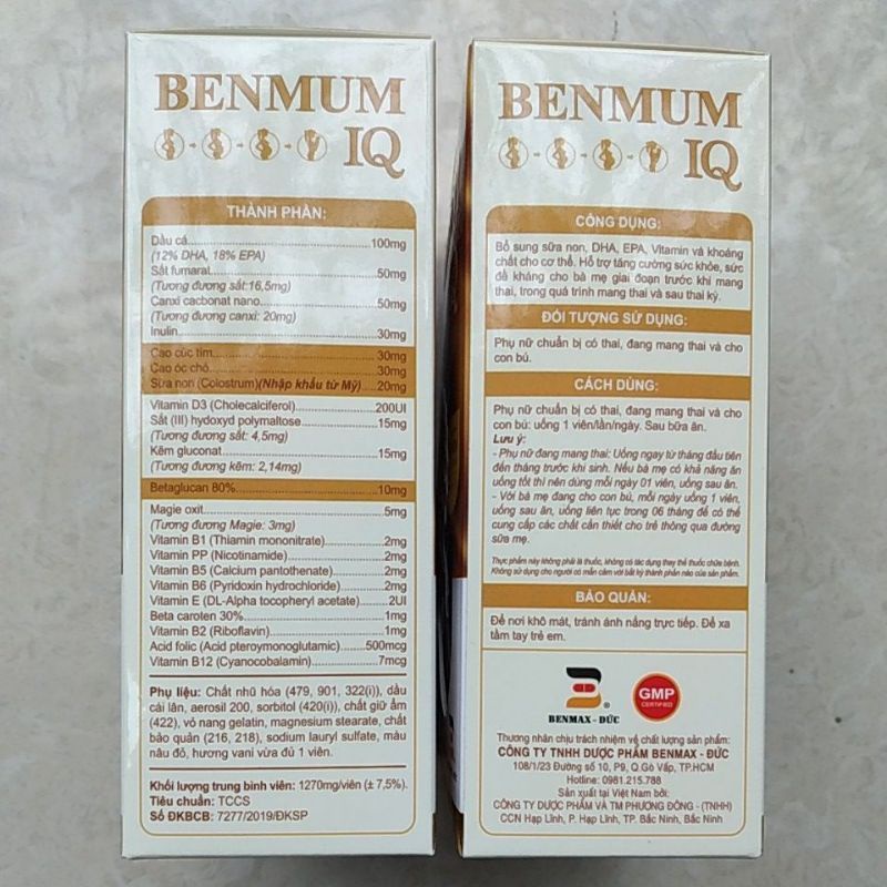 Hộp 30 viên bổ bầu Benmum IQ bổ sung sắt, acid folic, DHA cho mẹ trong giai đoạn chuẩn bị mang thai, bầu và sau sinh