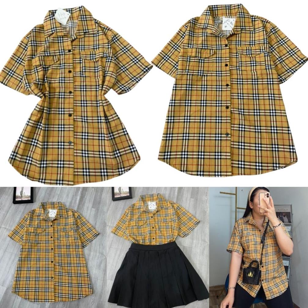 Áo sơ mi bigsize nữ,áo kẻ burberry, Áo sơ mi kiểu bbr vải kate lụa 60kg-100kg SMBBR -bigsize cô nhỏ !