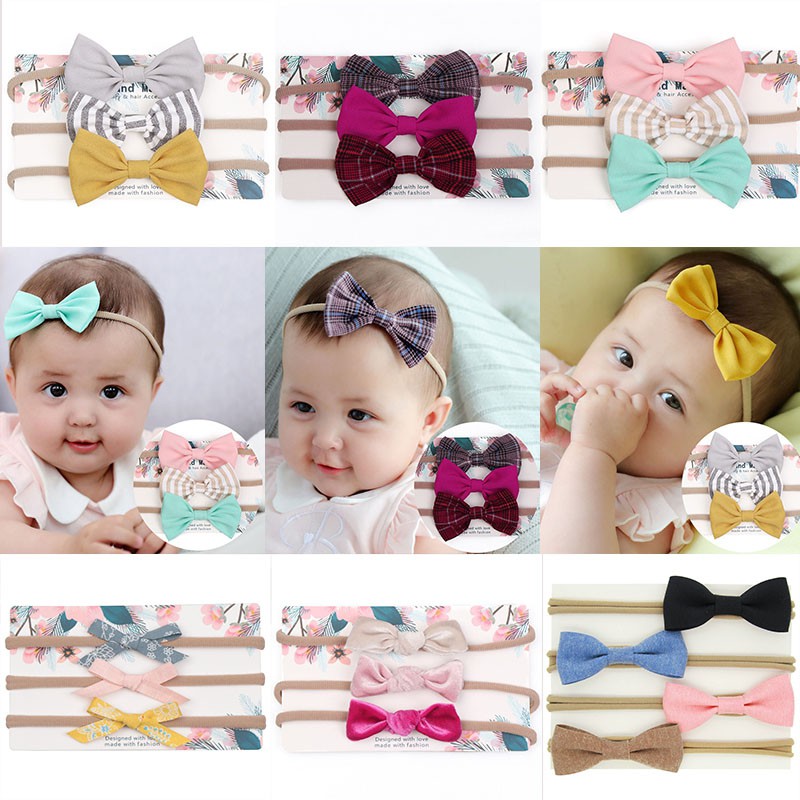Set 3 băng đô phối nơ dễ thương cho bé gái