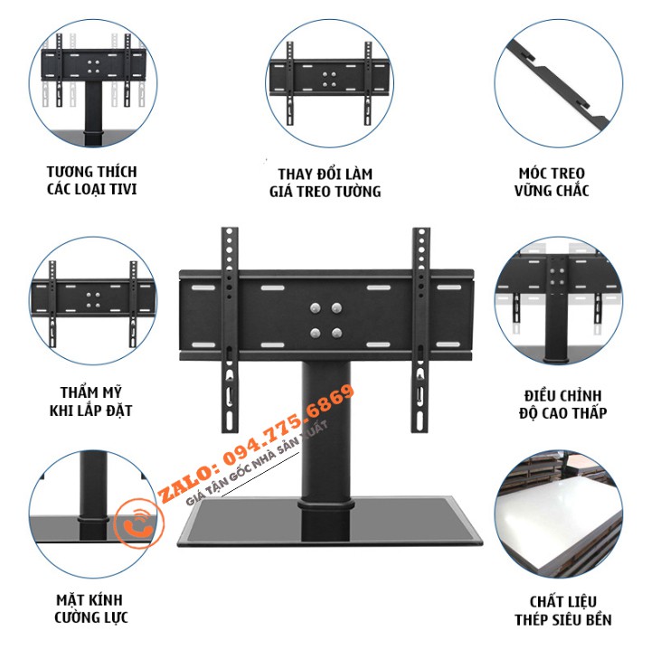 [Mặt Kính Sang Trọng] Chân Tivi Để Bàn 24 - 32 Inch Chân Đế Tivi Đa Năng Mặt Kính Cường Lực - Model: DZ32