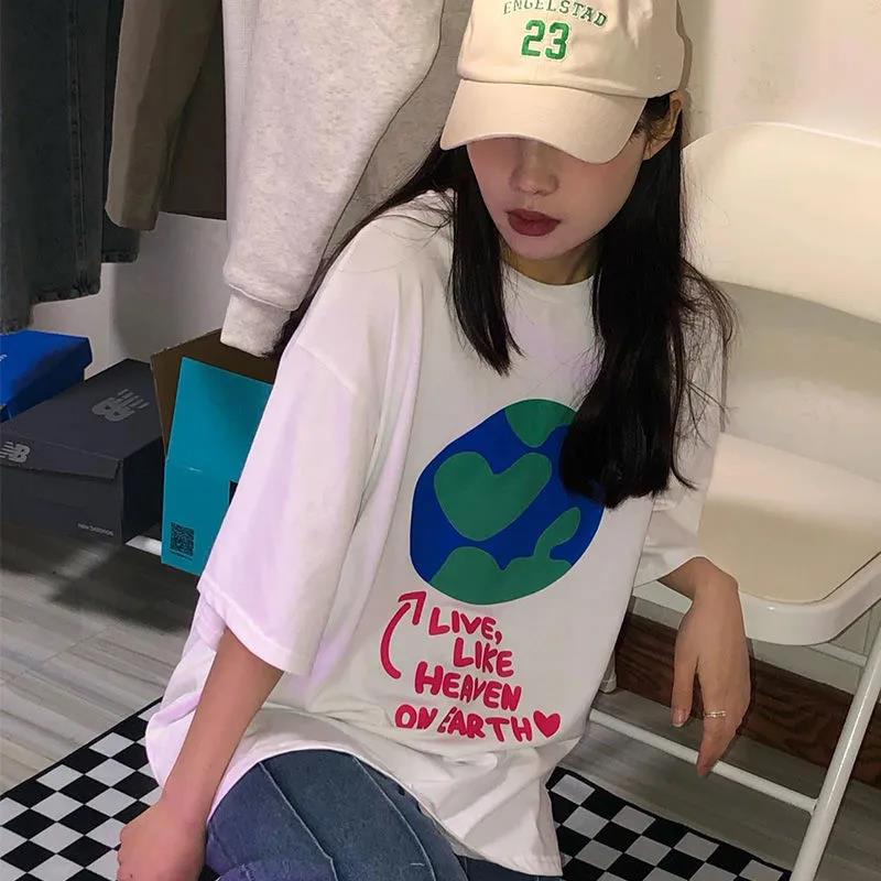 NRVP Áo Thun 100% Cotton Dáng Rộng Thời Trang Hàn Quốc Cho Nữ