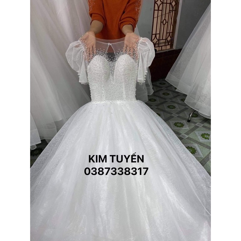 Áo cưới mặc  tiệc phủ  kim sa