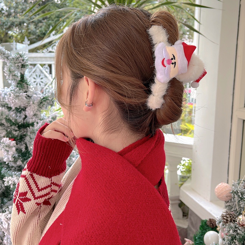 Kẹp tóc hình vuốt cá mập bằng lông nhung phong cách giáng sinh 2021