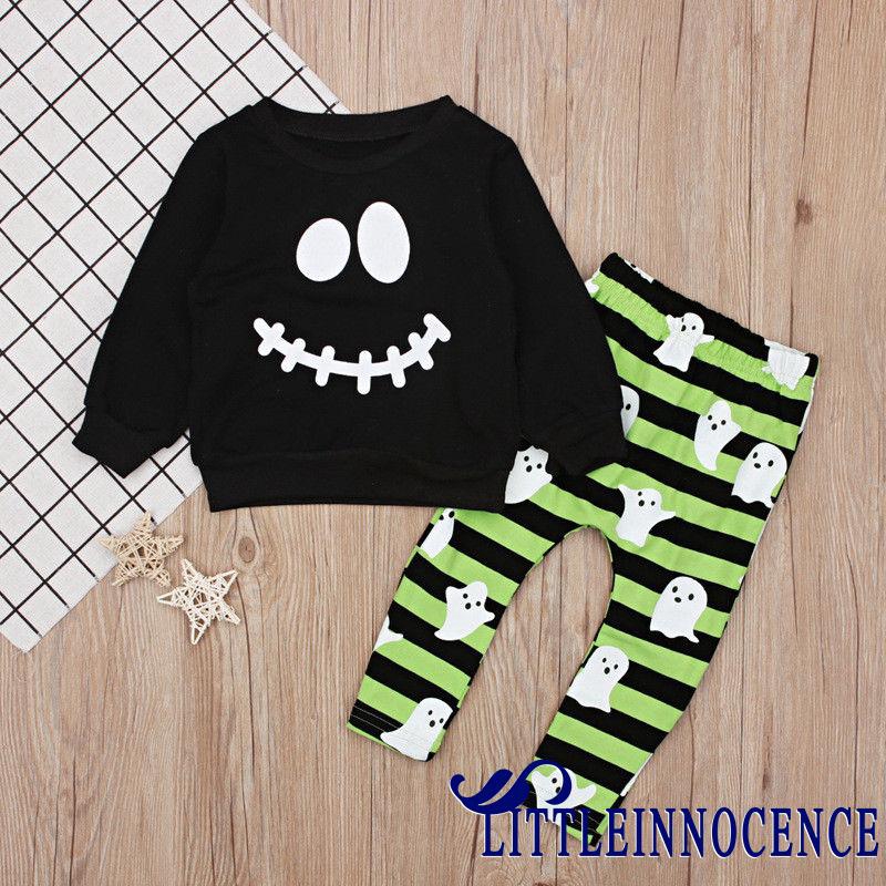 ❤XZQ-New 2PCS Halloween Toddler Kids Baby Boys Long Sleeve Sweatshirt Tops+Ghost Printed Striped Long Pants Clothes